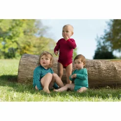 Outlet - Baby Body L/S mit Druckknöpfen geringelt Kinder Alltagsbekleidung|Merinounterwäsche