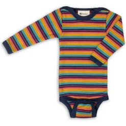 Outlet - Baby Body L/S mit Druckknöpfen geringelt Kinder Alltagsbekleidung|Merinounterwäsche