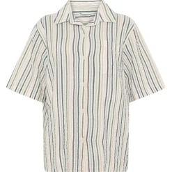 - Women's Seersucker Stripe Short Sleeved Shirt - Bluse>KnowledgeCotton Apparel Online