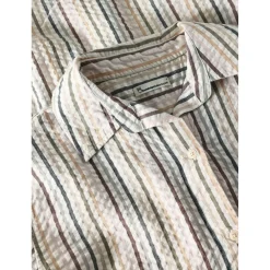 - Women's Seersucker Stripe Short Sleeved Shirt - Bluse><noscript><img width=
