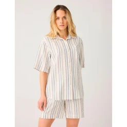 - Women's Seersucker Stripe Short Sleeved Shirt - Bluse><noscript><img width=