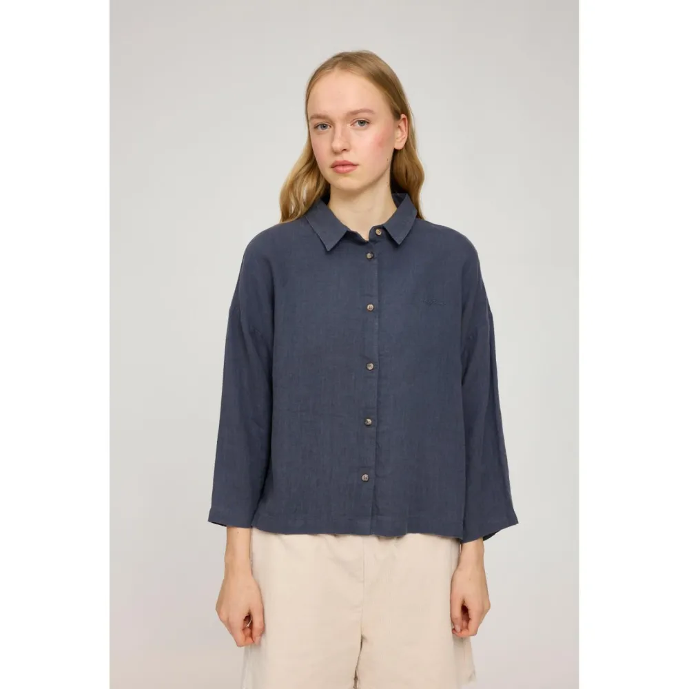 Mazine - Women's 3/4 Sleeve Linen Shirt - Bluse
