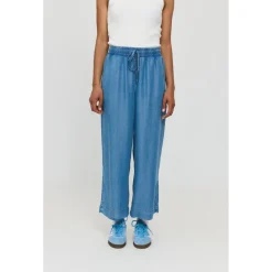 Mazine - Women's Wide Leg Denim Pants with Belt - Freizeithose