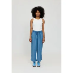 Mazine - Women's Wide Leg Denim Pants with Belt - Freizeithose