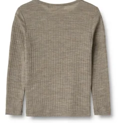 - Kid's Gestreiftes Langarm-Shirt Wool / Silk - Merinounterwäsche>WHEAT