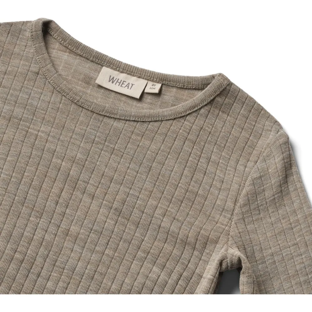 - Kid's Gestreiftes Langarm-Shirt Wool / Silk - Merinounterwäsche>WHEAT